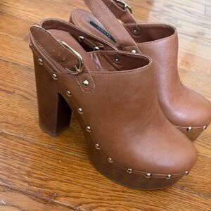 Chunky Studded Platform Mule - Brown